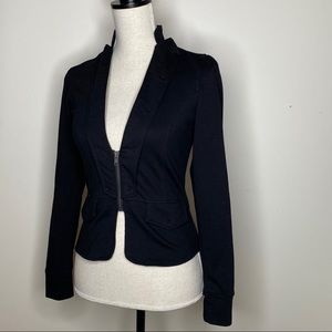 BLACK Zip Puff Shoulder Zip Cardigan Jacket XS